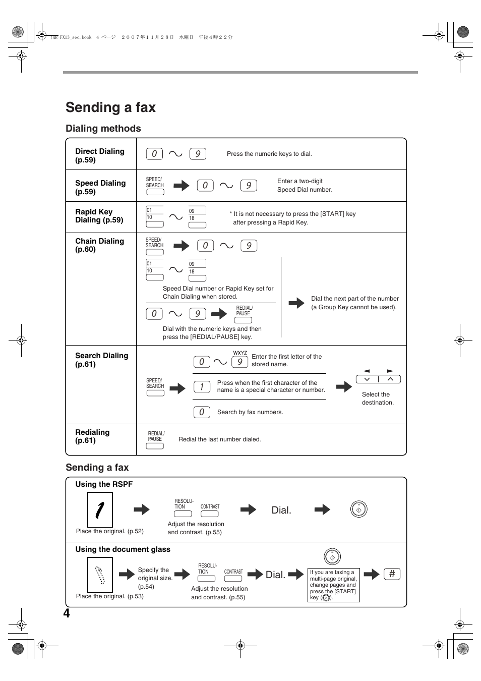 Sending a fax, Dialing methods, Dial | Sony AR-208S User Manual | Page 112 / 311