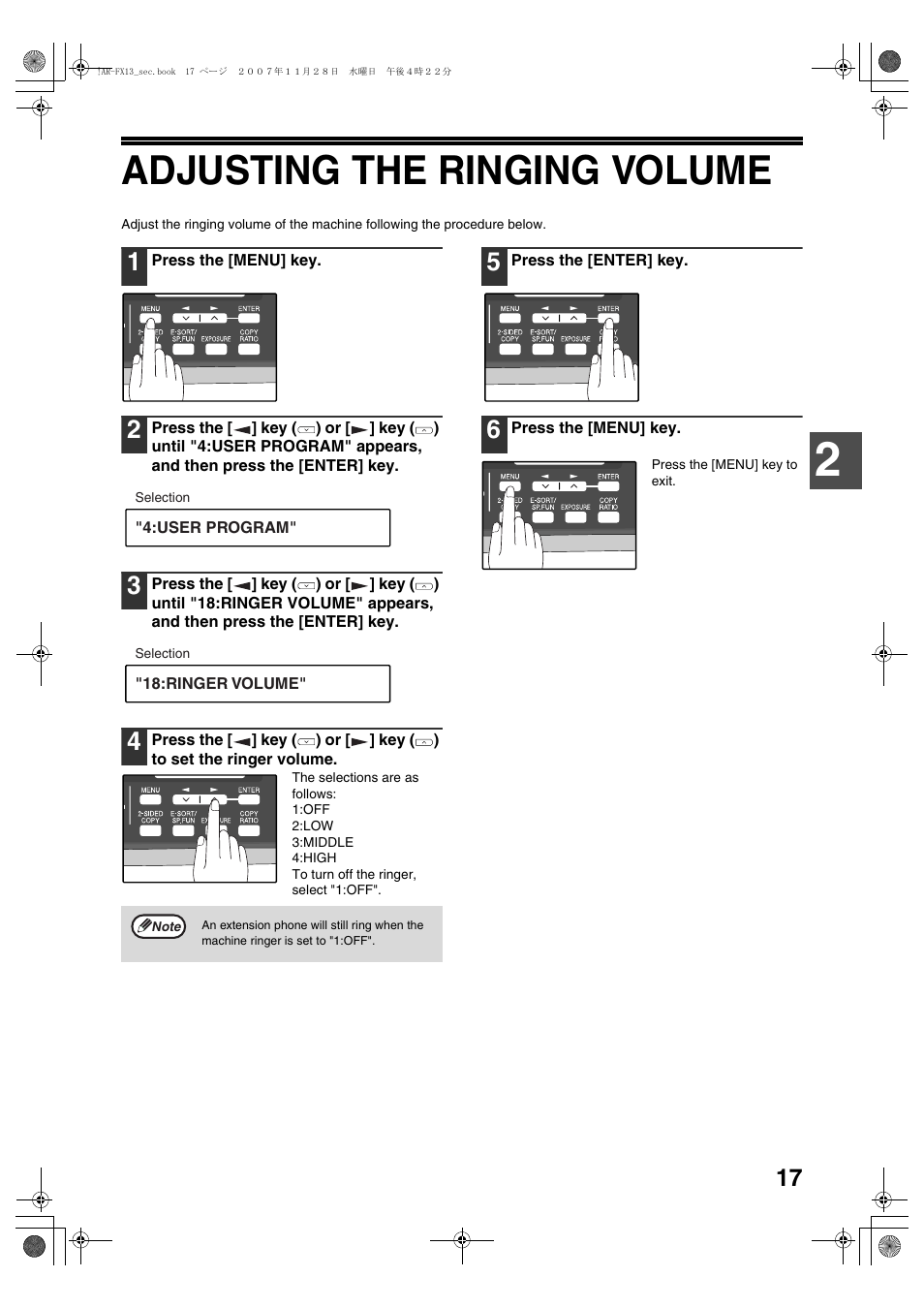 Adjusting the ringing volume | Sony AR-208S User Manual | Page 125 / 311