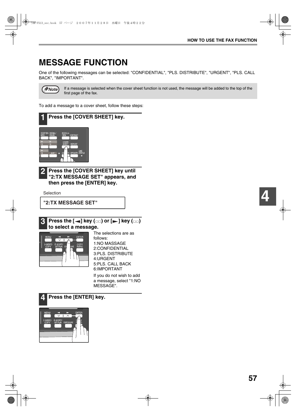 Message function | Sony AR-208S User Manual | Page 165 / 311