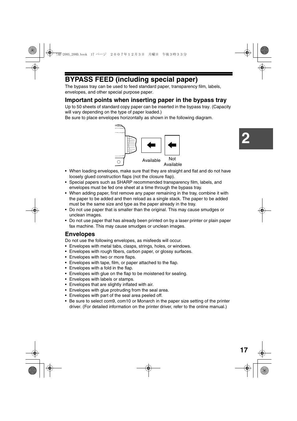 Bypass feed (including special paper) | Sony AR-208S User Manual | Page 19 / 311