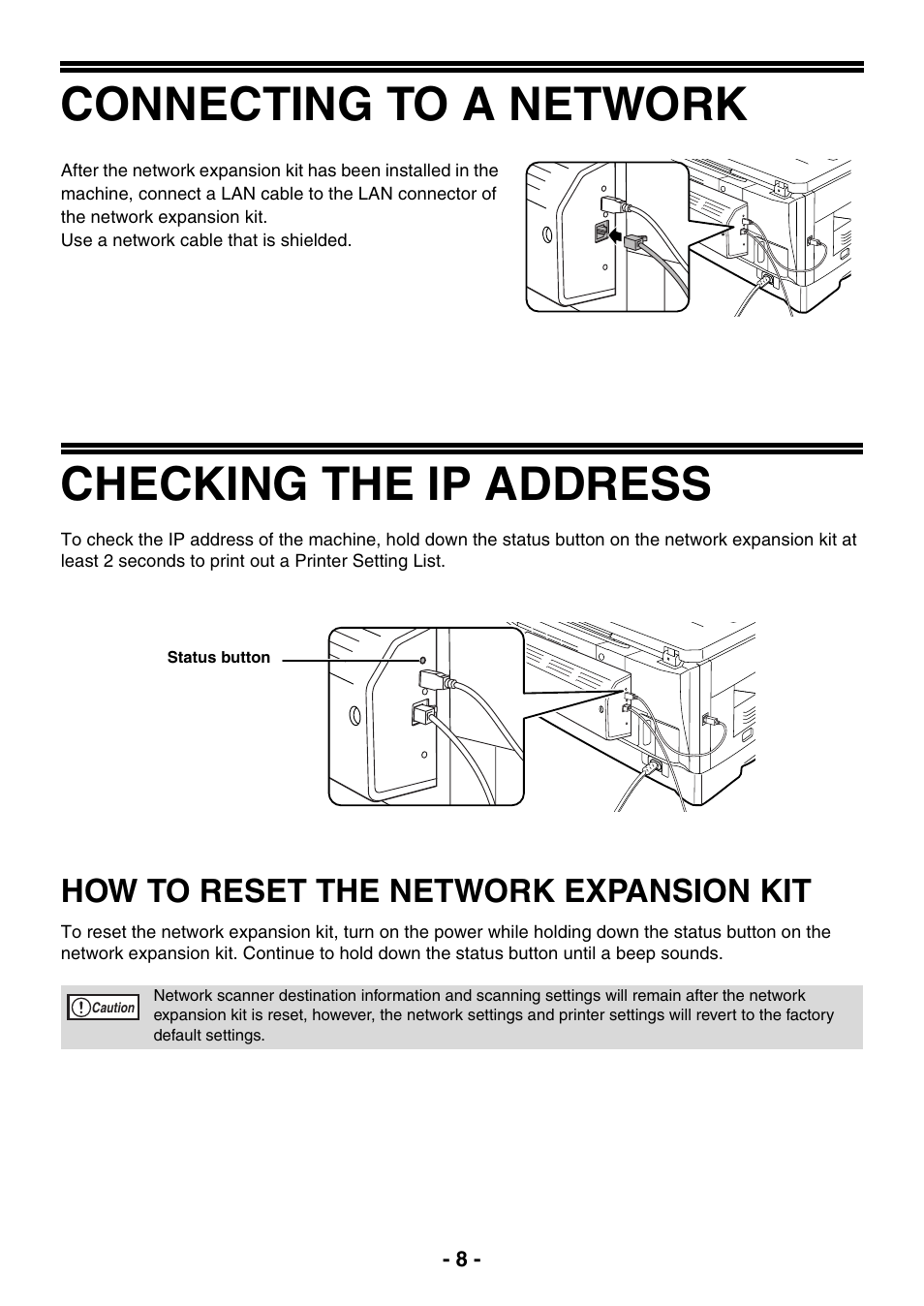 Connecting to a network, Checking the ip address, How to reset the network expansion kit | Sony AR-208S User Manual | Page 216 / 311