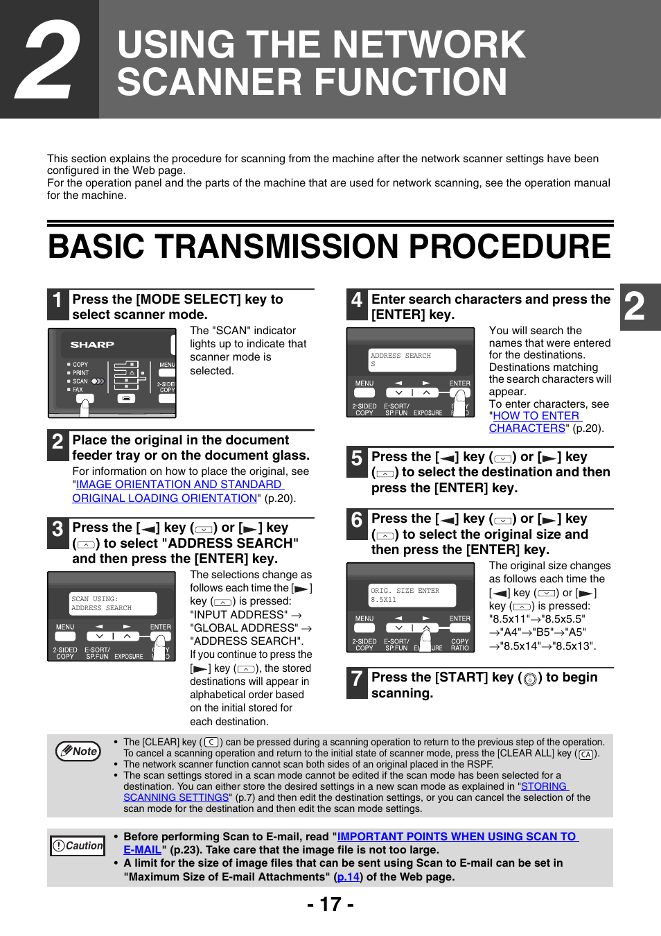 Using the network scanner function, Basic transmission procedure | Sony AR-208S User Manual | Page 250 / 311