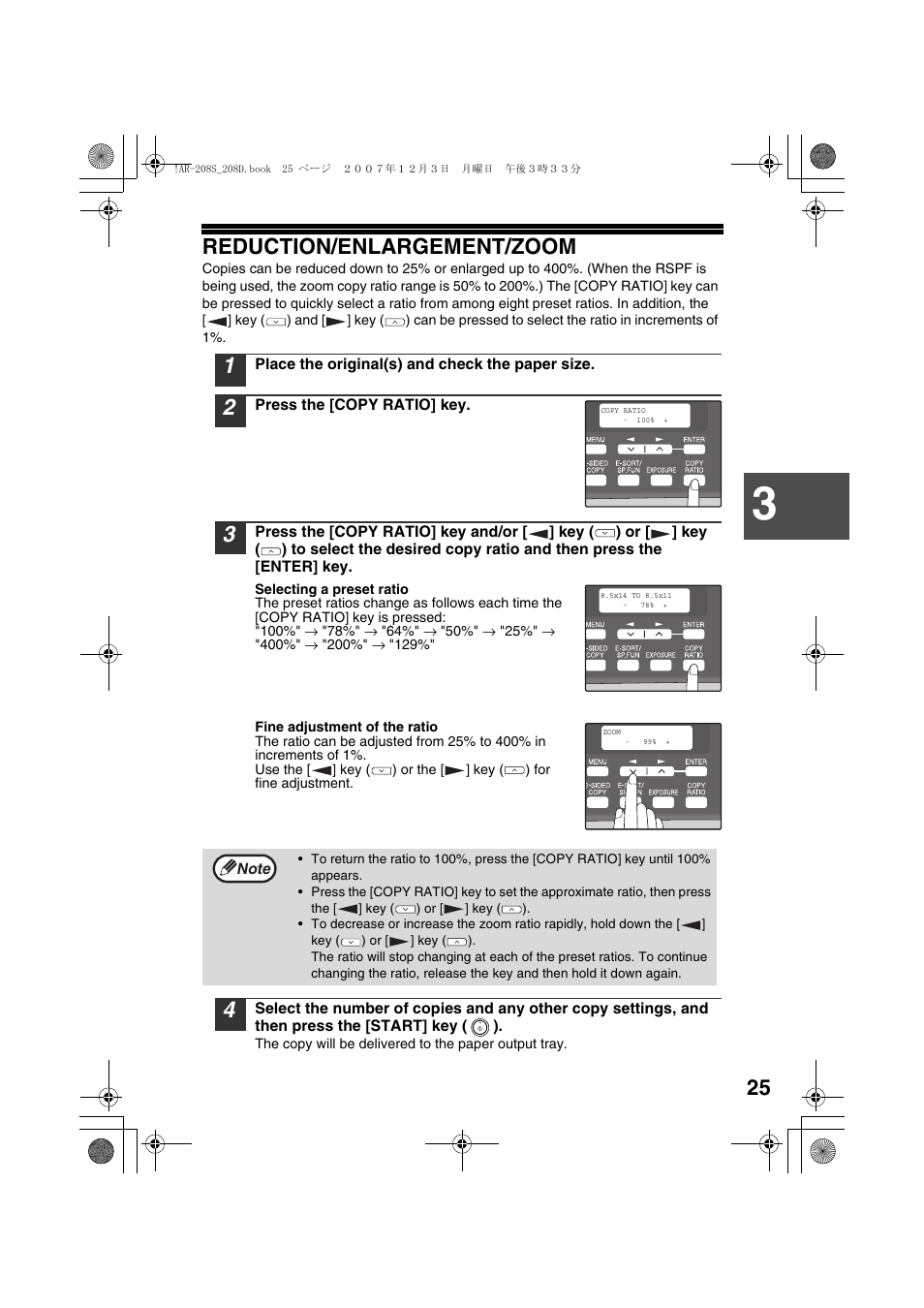 Reduction/enlargement/zoom | Sony AR-208S User Manual | Page 27 / 311