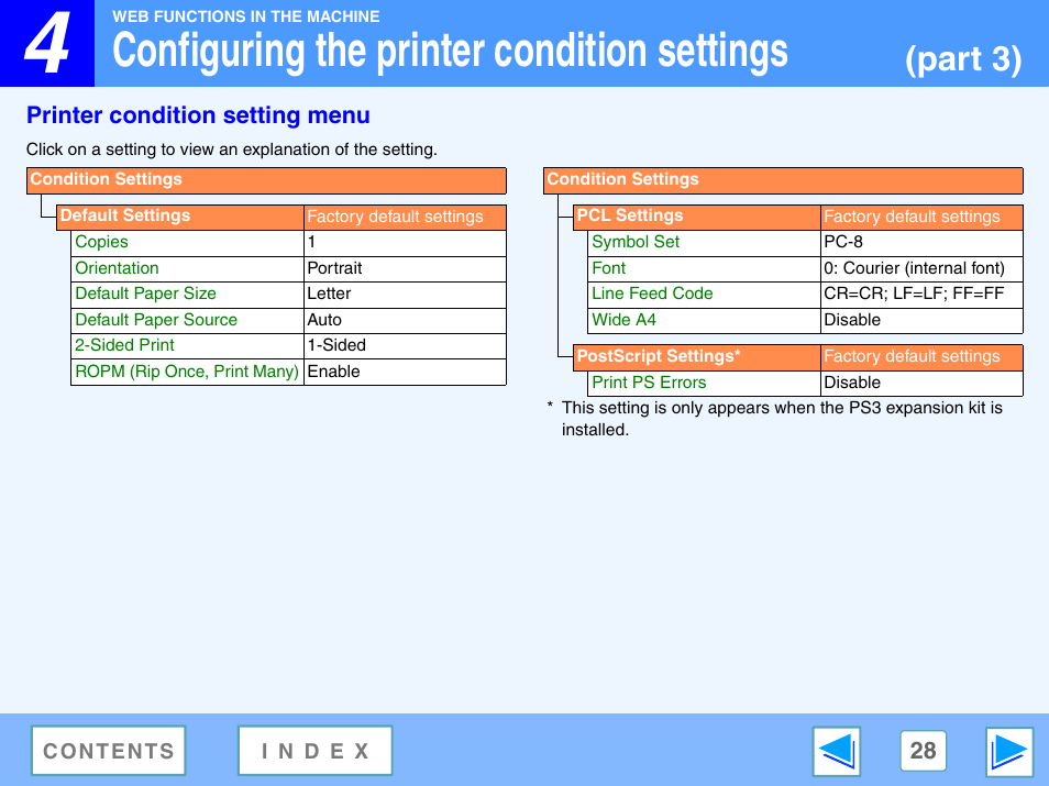 Printer condition setting menu, Configuring the printer condition settings, Part 3) | Sony AR-208S User Manual | Page 291 / 311