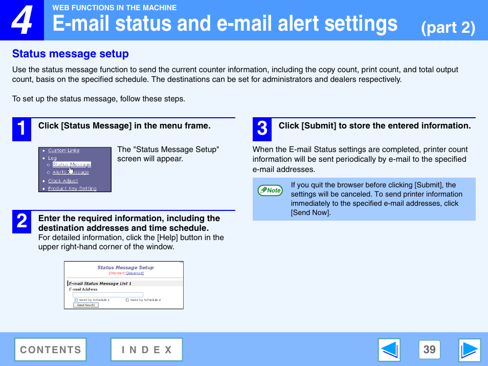 Status message setup, E-mail status and e-mail alert settings, Part 2) | Sony AR-208S User Manual | Page 302 / 311