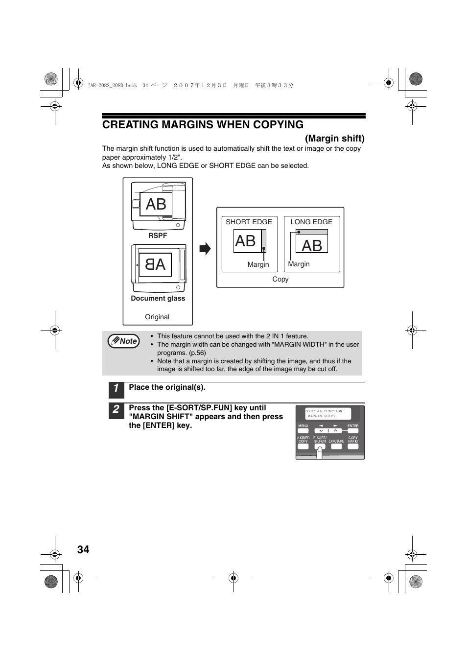 34 creating margins when copying | Sony AR-208S User Manual | Page 36 / 311
