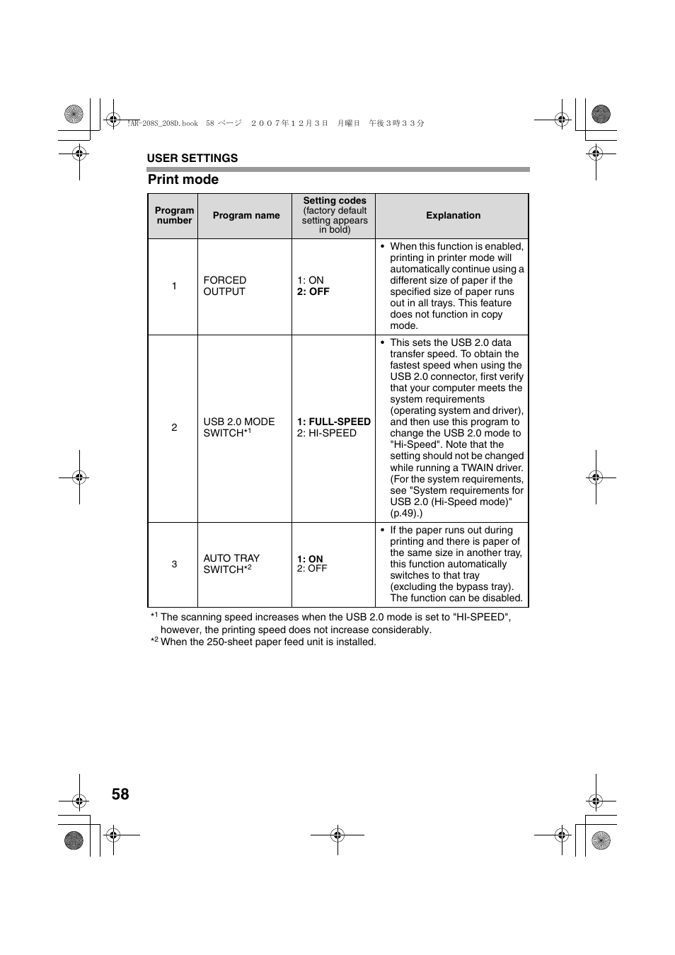 Print mode | Sony AR-208S User Manual | Page 60 / 311
