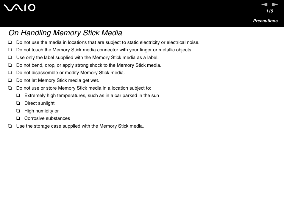 On handling memory stick media | Sony VGC-V User Manual | Page 115 / 158