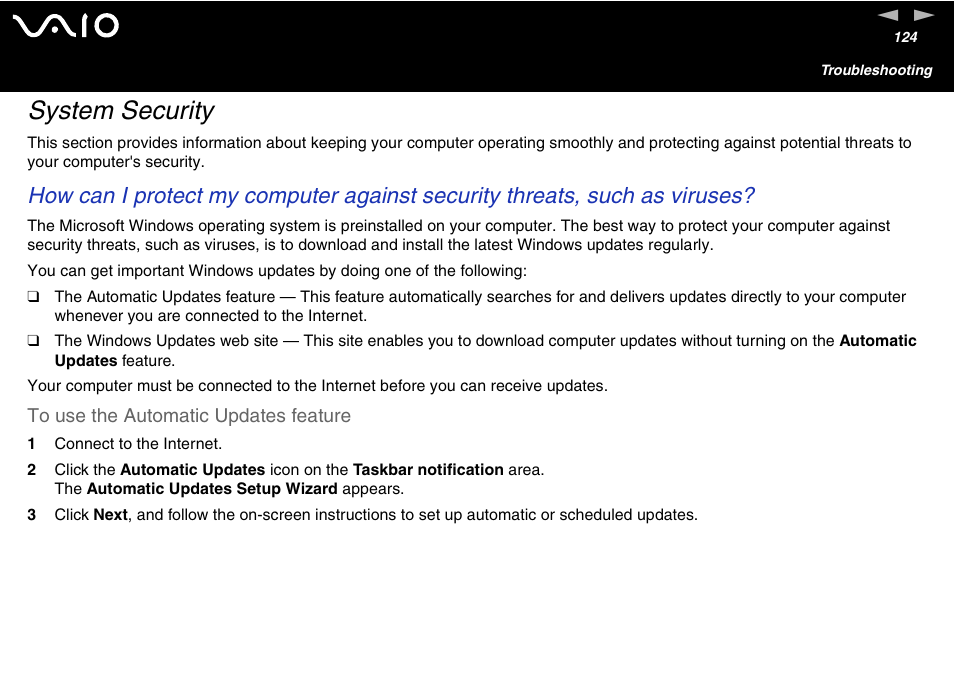 System security | Sony VGC-V User Manual | Page 124 / 158