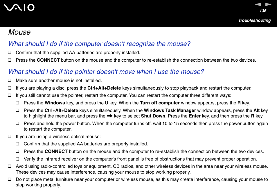 Mouse | Sony VGC-V User Manual | Page 136 / 158