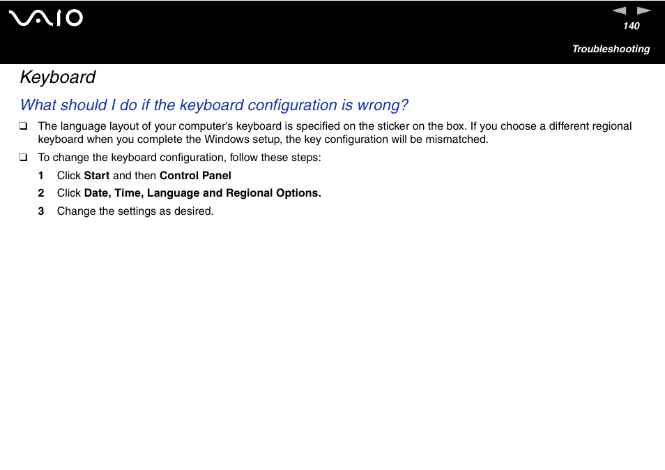 Keyboard | Sony VGC-V User Manual | Page 140 / 158