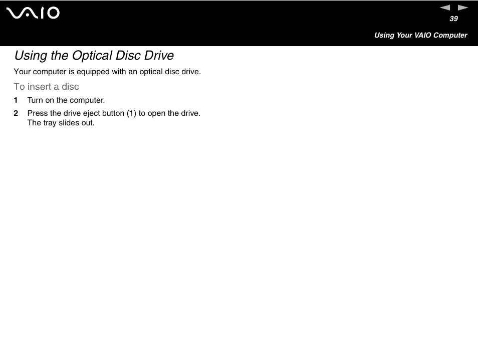 Using the optical disc drive | Sony VGC-V User Manual | Page 39 / 158