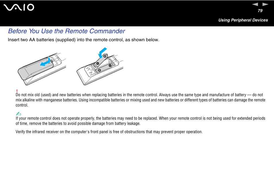 Before you use the remote commander | Sony VGC-V User Manual | Page 79 / 158