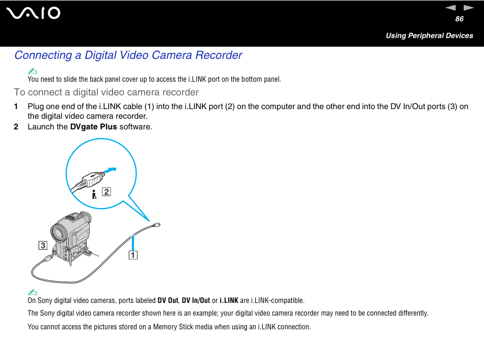 Connecting a digital video camera recorder | Sony VGC-V User Manual | Page 86 / 158