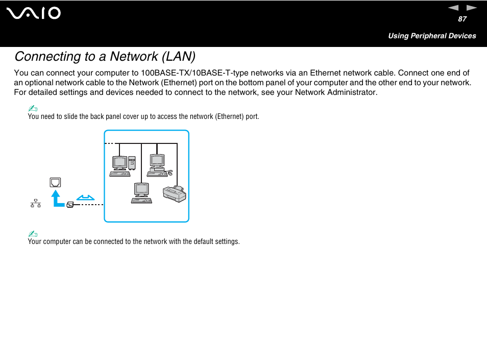 Connecting to a network (lan) | Sony VGC-V User Manual | Page 87 / 158