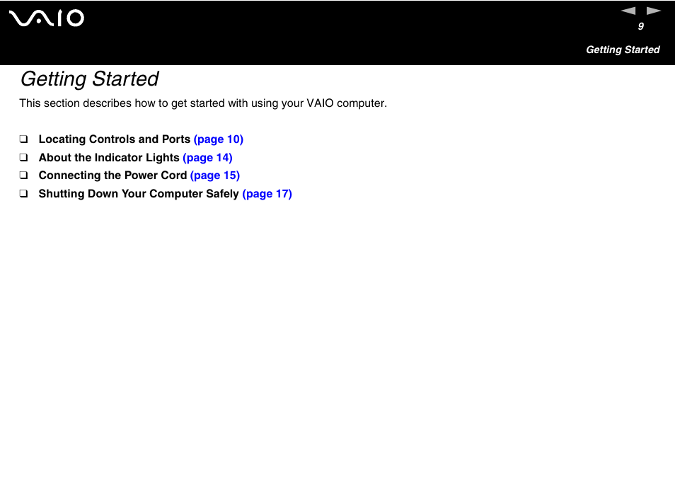 Getting started | Sony VGC-V User Manual | Page 9 / 158
