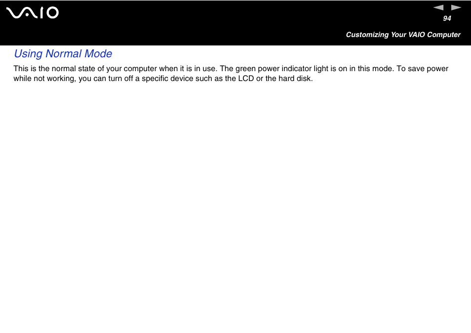 Using normal mode | Sony VGC-V User Manual | Page 94 / 158