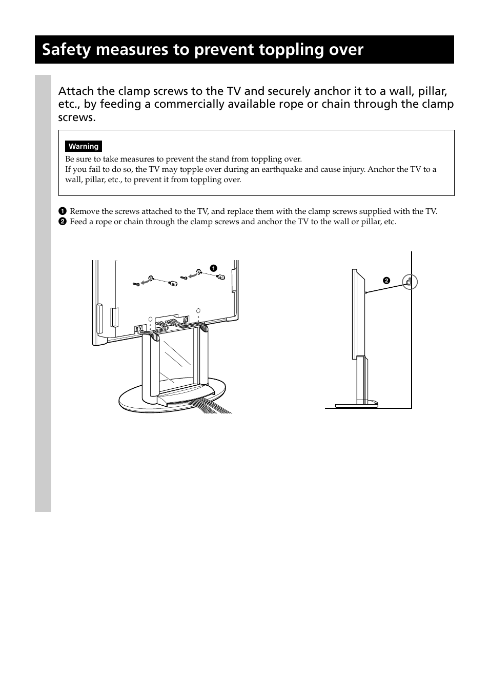 Safety measures to prevent toppling over | Sony SU-PF2 User Manual | Page 12 / 40