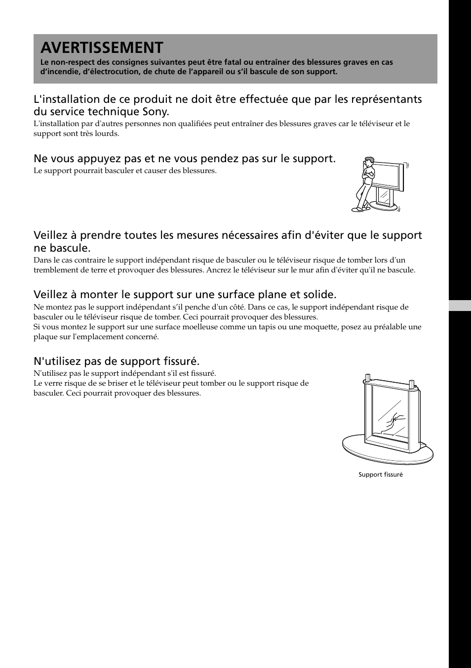 Avertissement | Sony SU-PF2 User Manual | Page 15 / 40