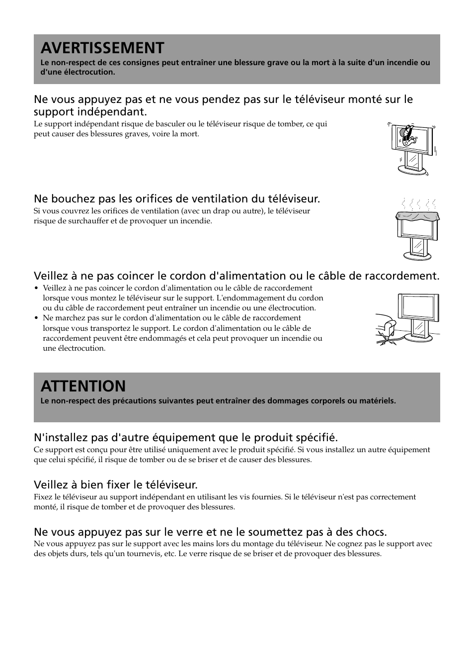 Avertissement, Attention | Sony SU-PF2 User Manual | Page 16 / 40