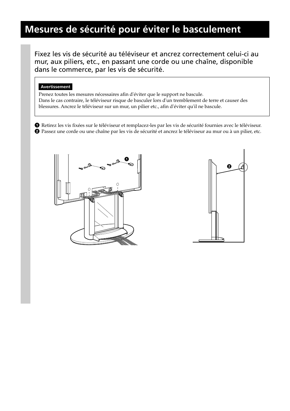 Mesures de sécurité pour éviter le basculement | Sony SU-PF2 User Manual | Page 24 / 40