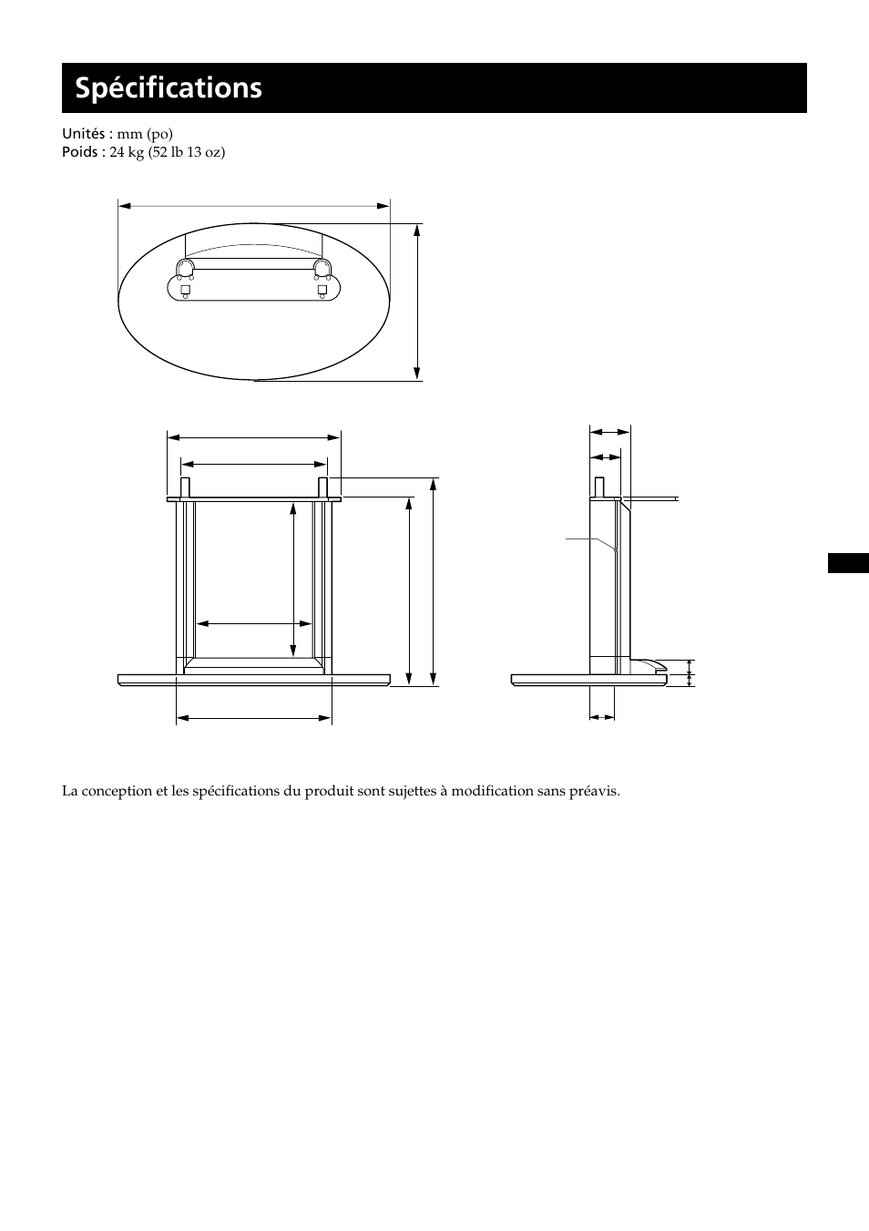 Spécifications | Sony SU-PF2 User Manual | Page 25 / 40