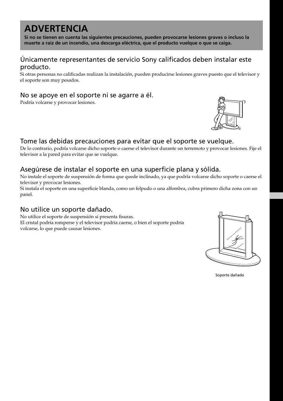 Advertencia | Sony SU-PF2 User Manual | Page 27 / 40