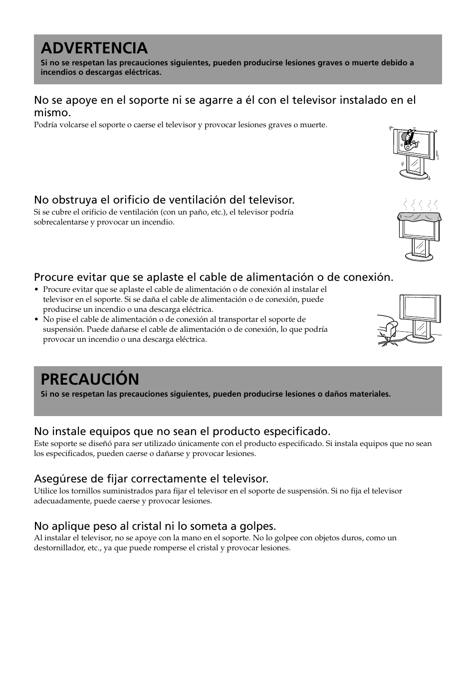 Advertencia, Precaución | Sony SU-PF2 User Manual | Page 28 / 40