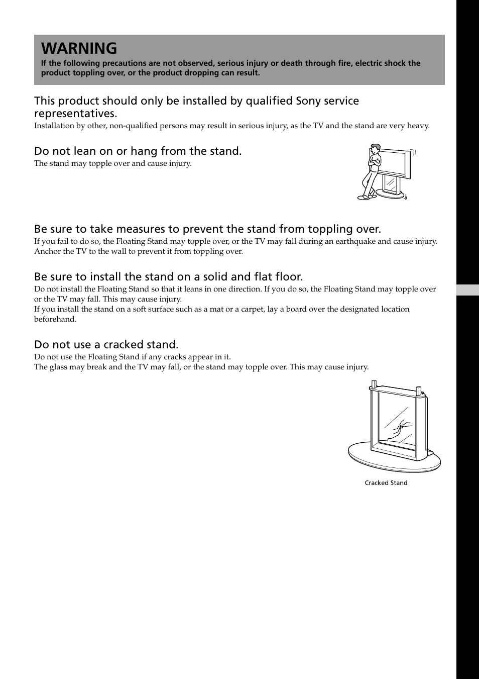 Warning | Sony SU-PF2 User Manual | Page 3 / 40