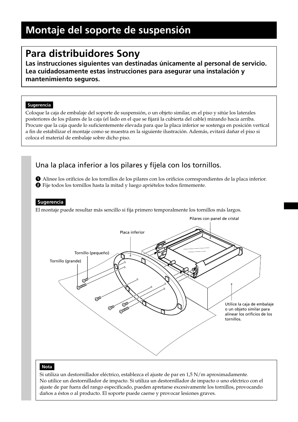 Montaje del soporte de suspensión | Sony SU-PF2 User Manual | Page 31 / 40