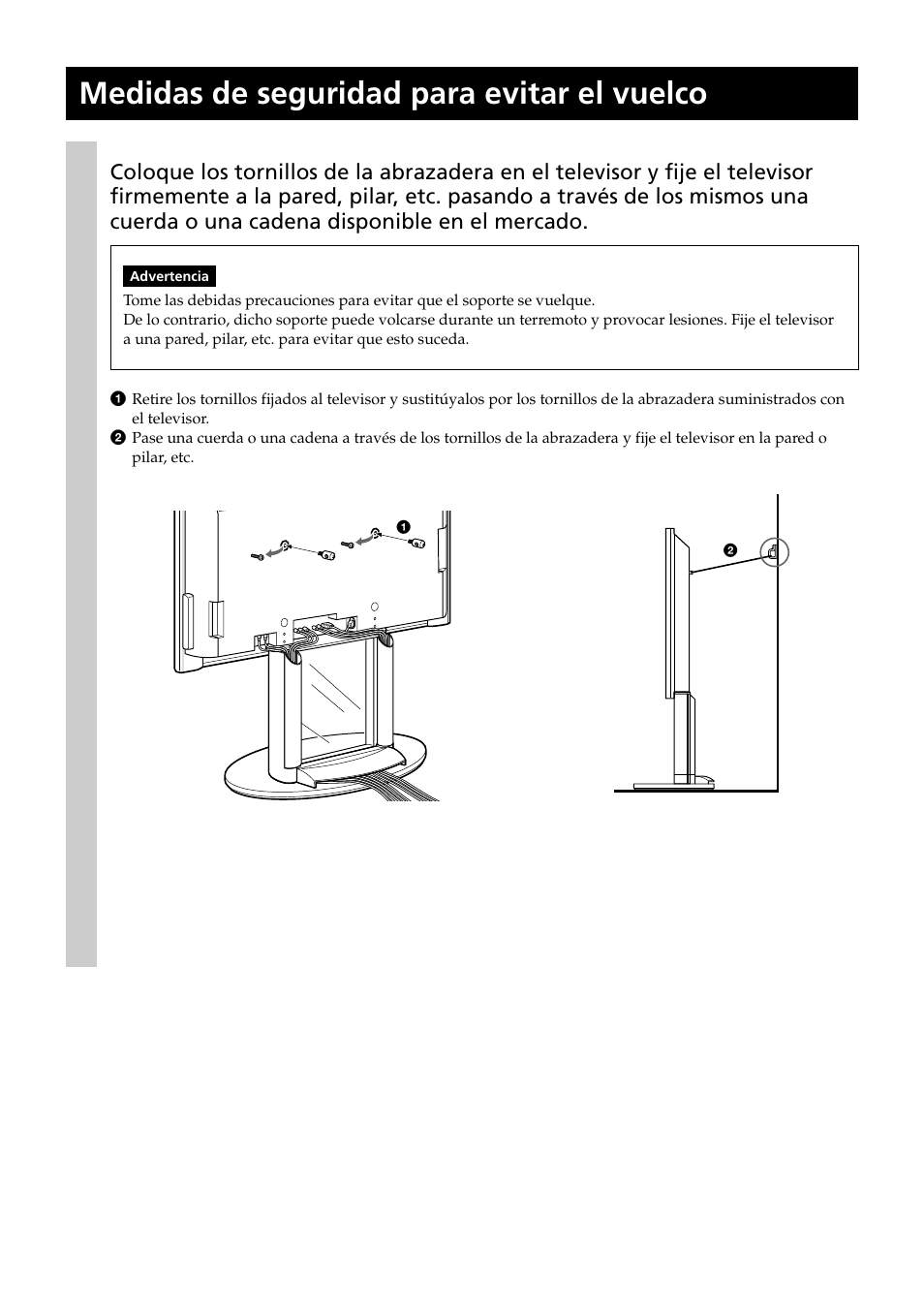 Medidas de seguridad para evitar el vuelco | Sony SU-PF2 User Manual | Page 36 / 40