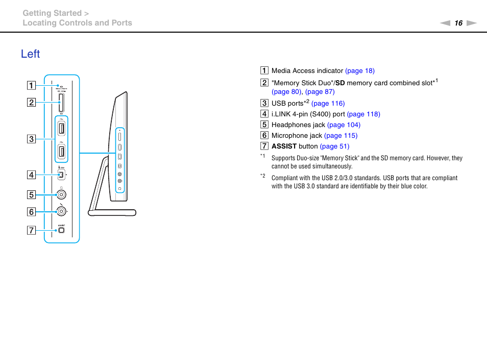 Left | Sony VAIO VPCL2 User Manual | Page 16 / 197