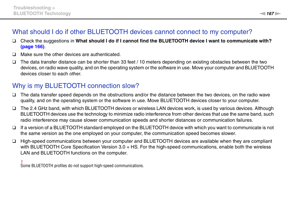 Why is my bluetooth connection slow | Sony VAIO VPCL2 User Manual | Page 167 / 197