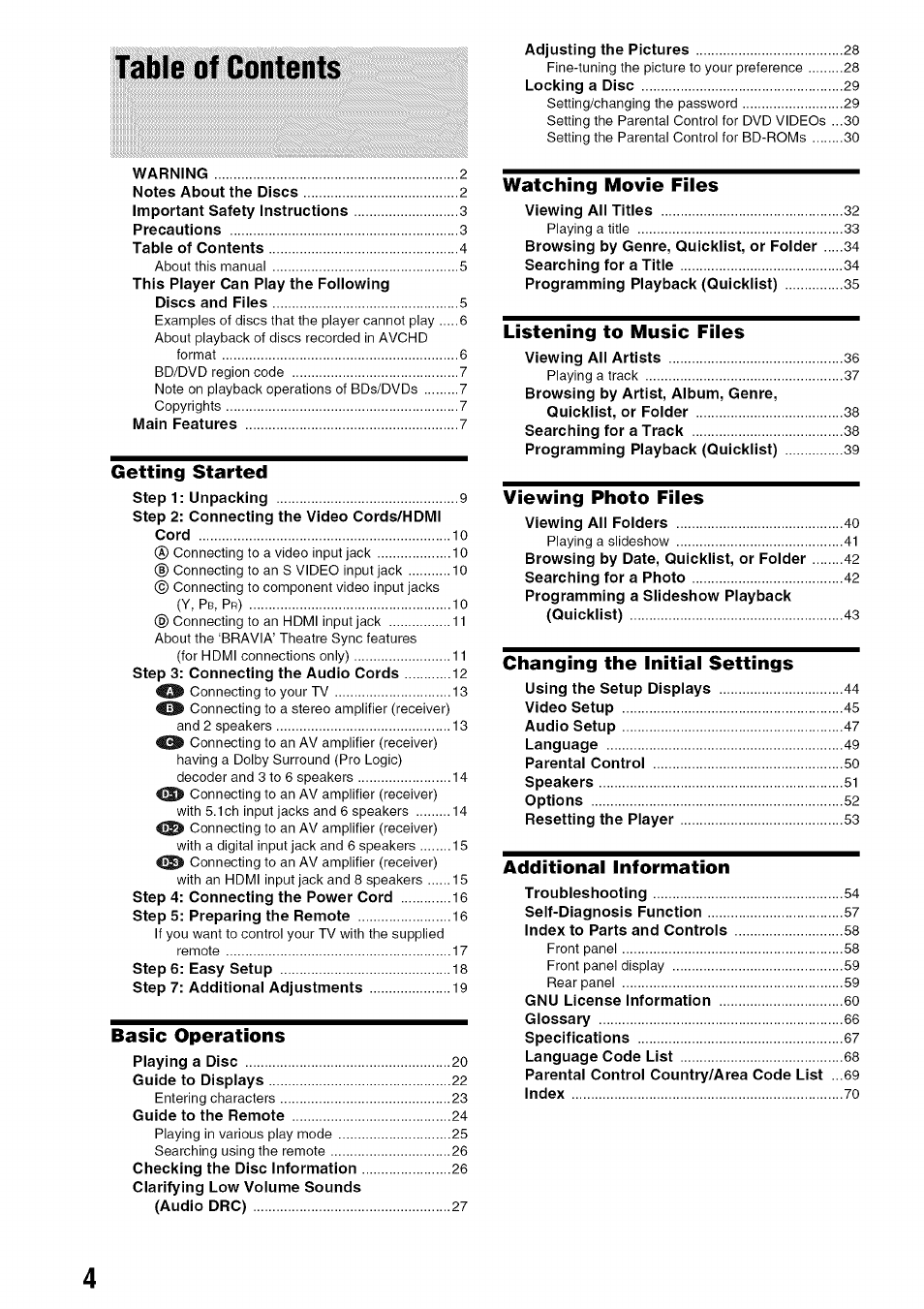 Sony BDP-S301 User Manual | Page 4 / 72