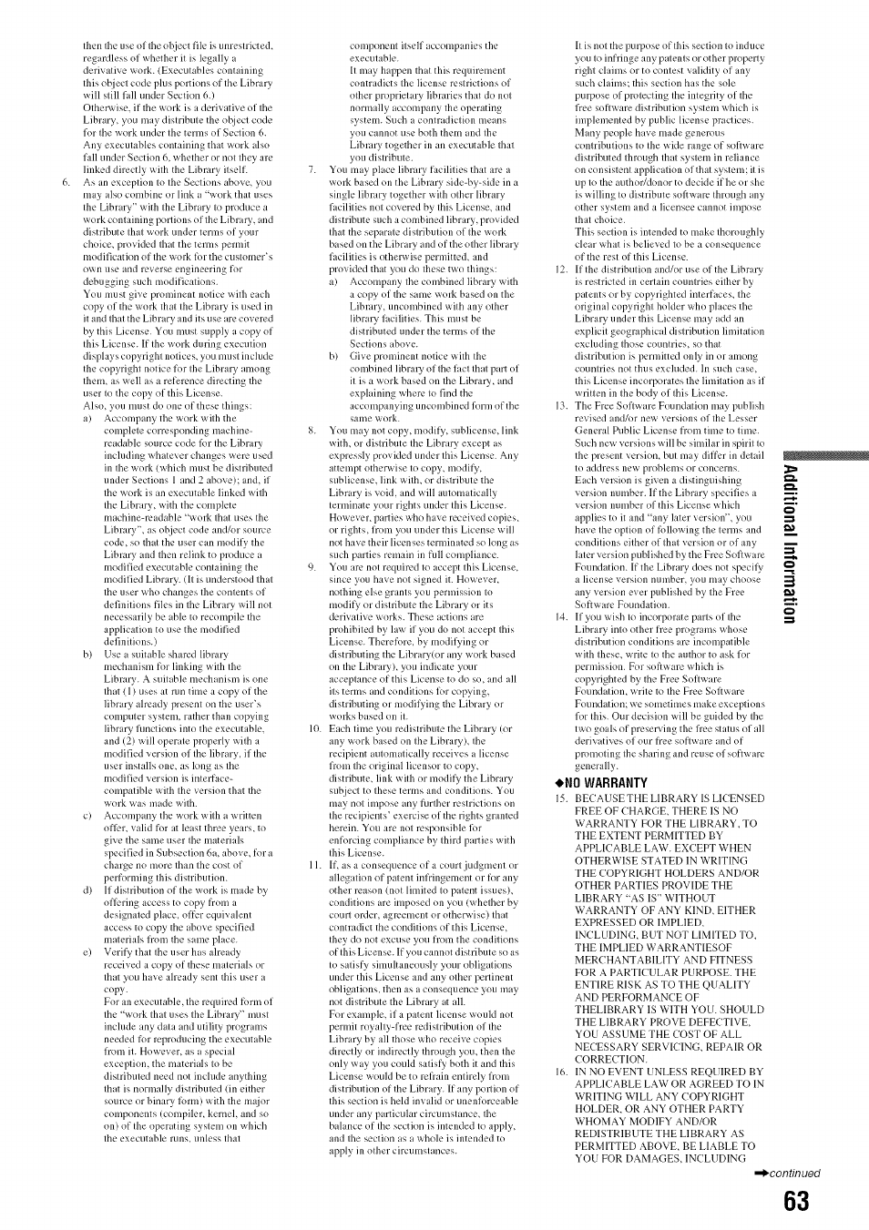 No warranty | Sony BDP-S301 User Manual | Page 63 / 72