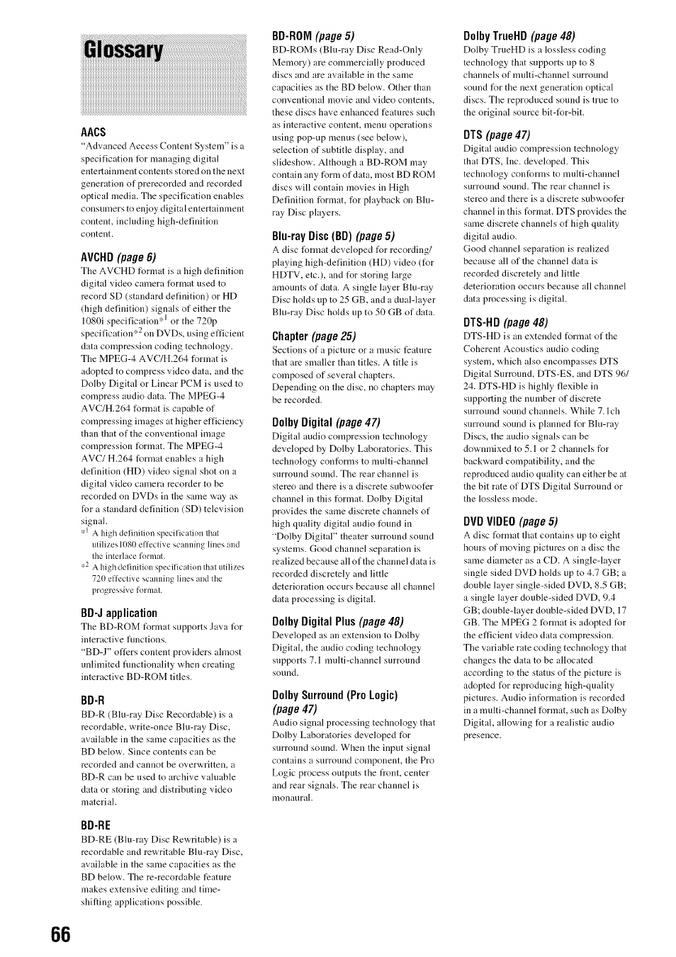 Glossary | Sony BDP-S301 User Manual | Page 66 / 72
