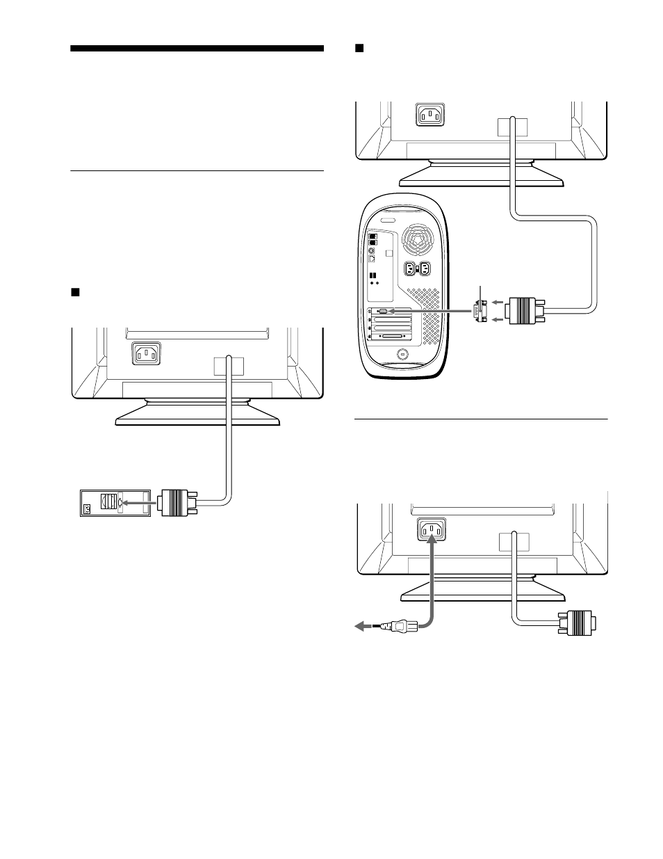 Punto 2: collegamento del cavo di alimentazione, Punto 2, Installazione | Punto 1:collegamento del monitor al computer, Punto 2:collegamento del cavo di alimentazione | Sony CPD-E100P User Manual | Page 62 / 88