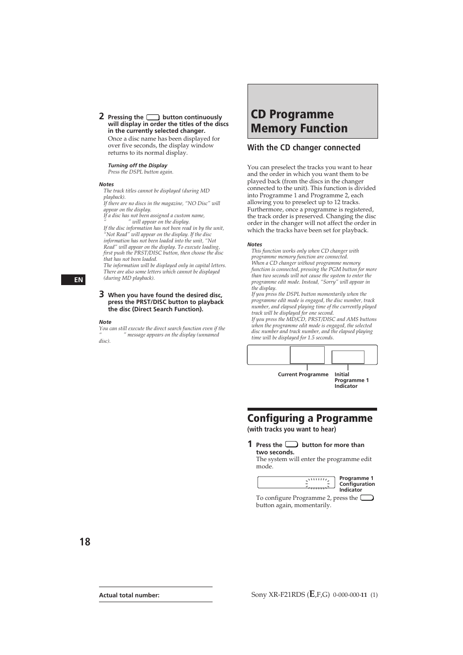 Configuring a programme | Sony XR-F21RDS User Manual | Page 18 / 90
