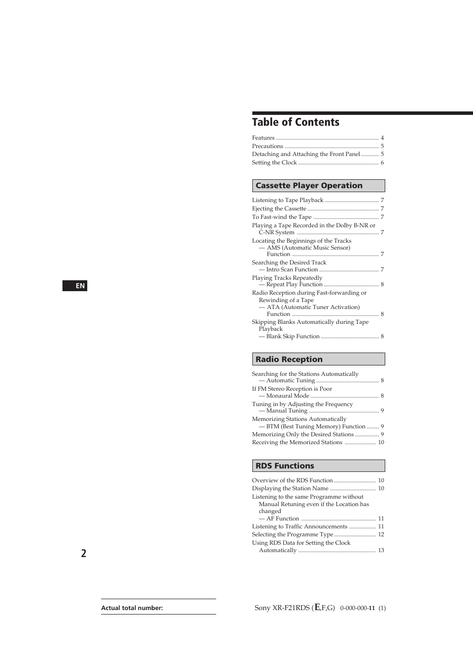 Sony XR-F21RDS User Manual | Page 2 / 90