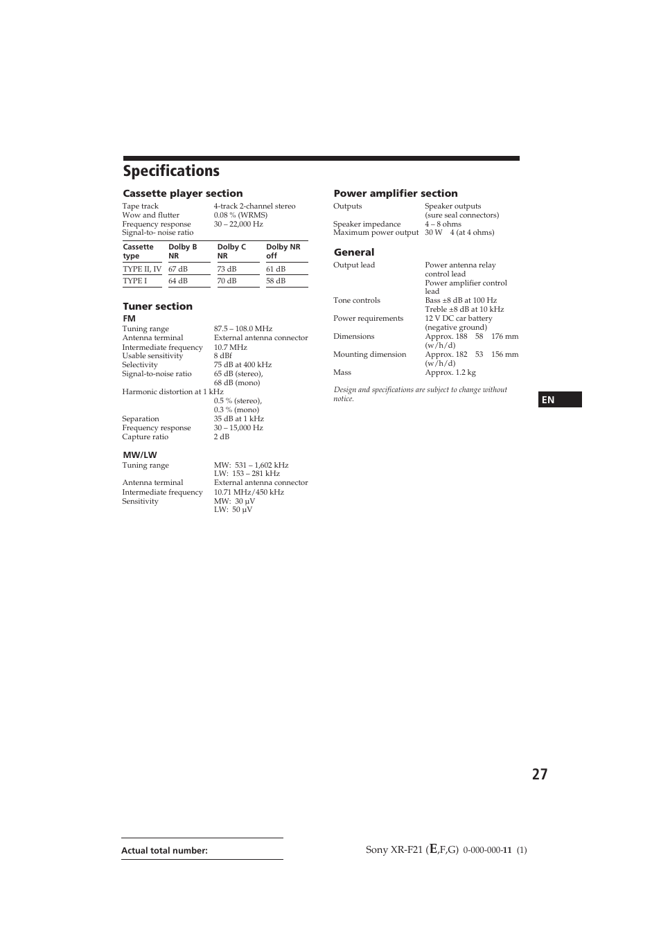 Specifications | Sony XR-F21RDS User Manual | Page 27 / 90