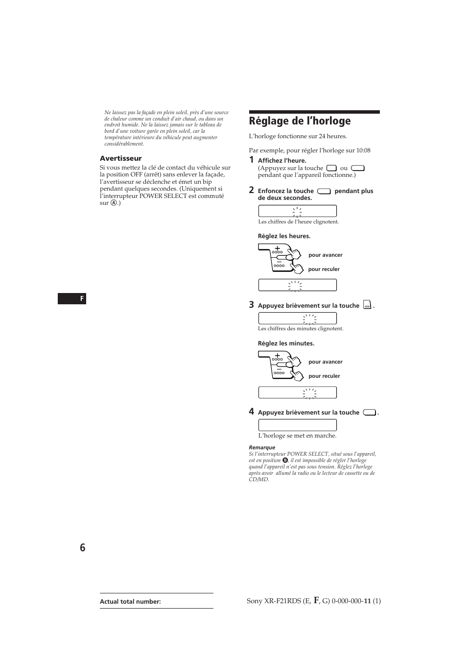 Réglage de l’horloge | Sony XR-F21RDS User Manual | Page 34 / 90