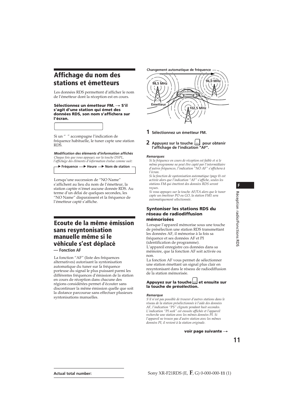 Affichage du nom des stations et émetteurs, Bbc r1 | Sony XR-F21RDS User Manual | Page 39 / 90