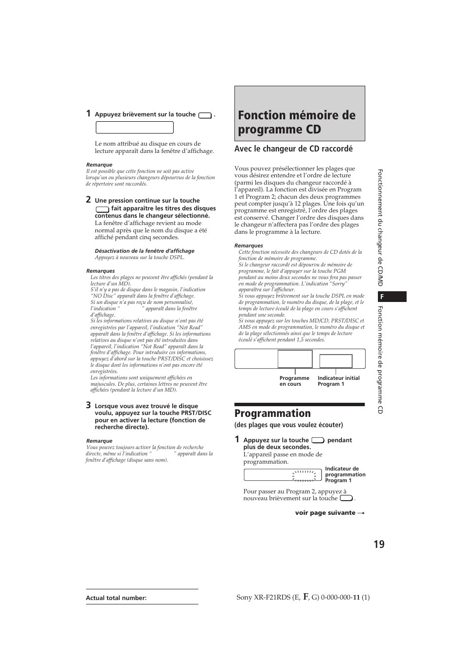 Fonction mémoire de programme cd, Programmation, 1 schubert | Sony XR-F21RDS User Manual | Page 47 / 90