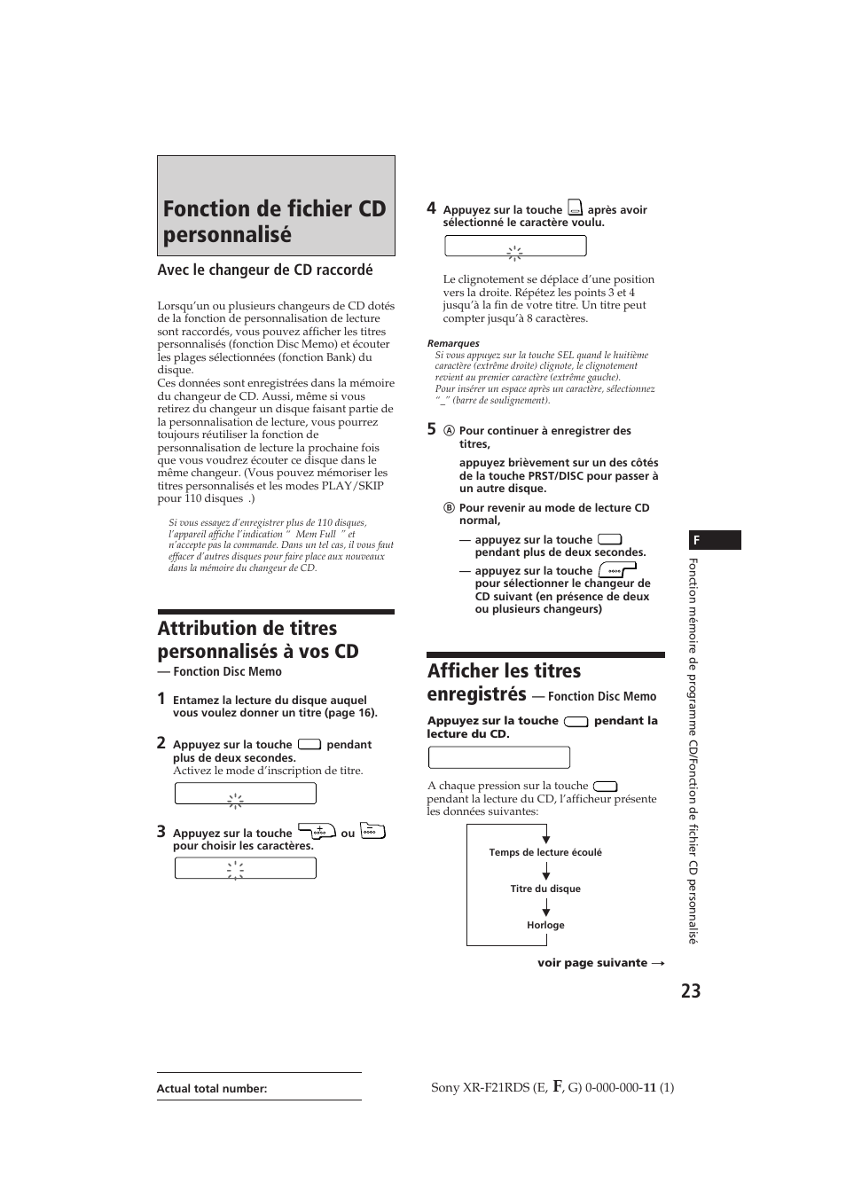 Fonction de fichier cd personnalisé, Afficher les titres enregistrés, Attribution de titres personnalisés à vos cd | Schubert, Avec le changeur de cd raccordé | Sony XR-F21RDS User Manual | Page 51 / 90