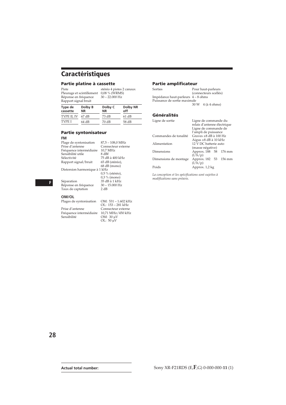 Caractéristiques | Sony XR-F21RDS User Manual | Page 56 / 90