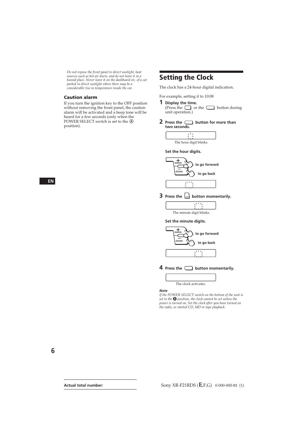 Setting the clock | Sony XR-F21RDS User Manual | Page 6 / 90