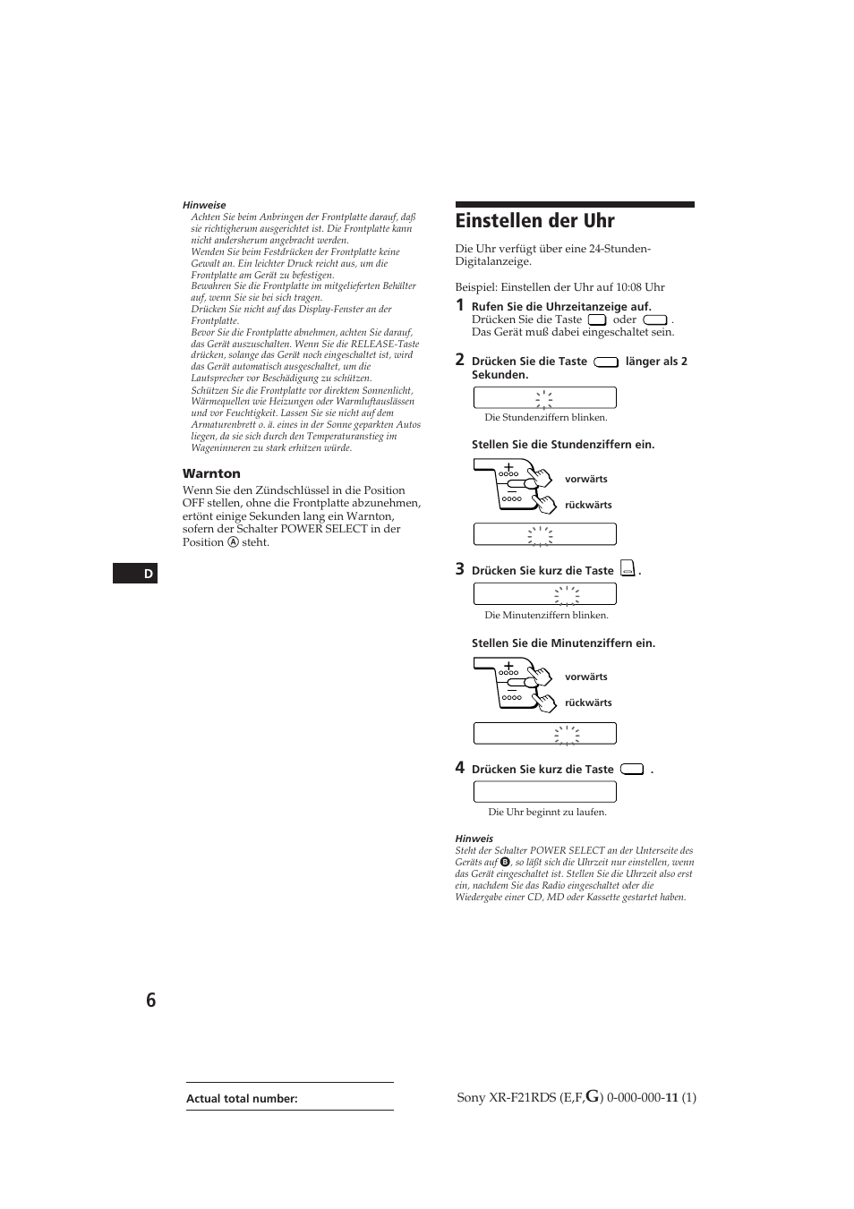 Einstellen der uhr | Sony XR-F21RDS User Manual | Page 63 / 90