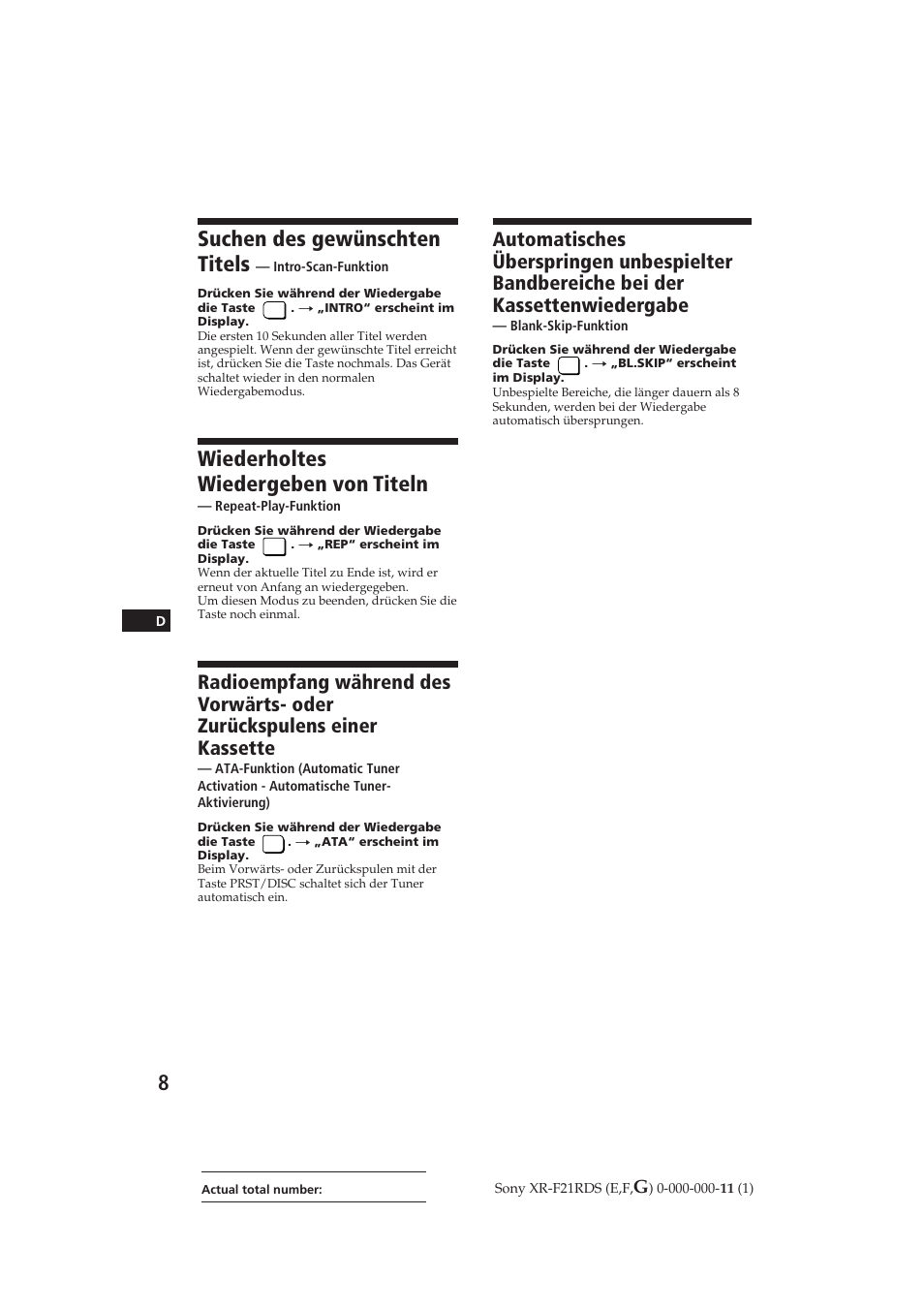 Suchen des gewünschten titels, Wiederholtes wiedergeben von titeln | Sony XR-F21RDS User Manual | Page 65 / 90