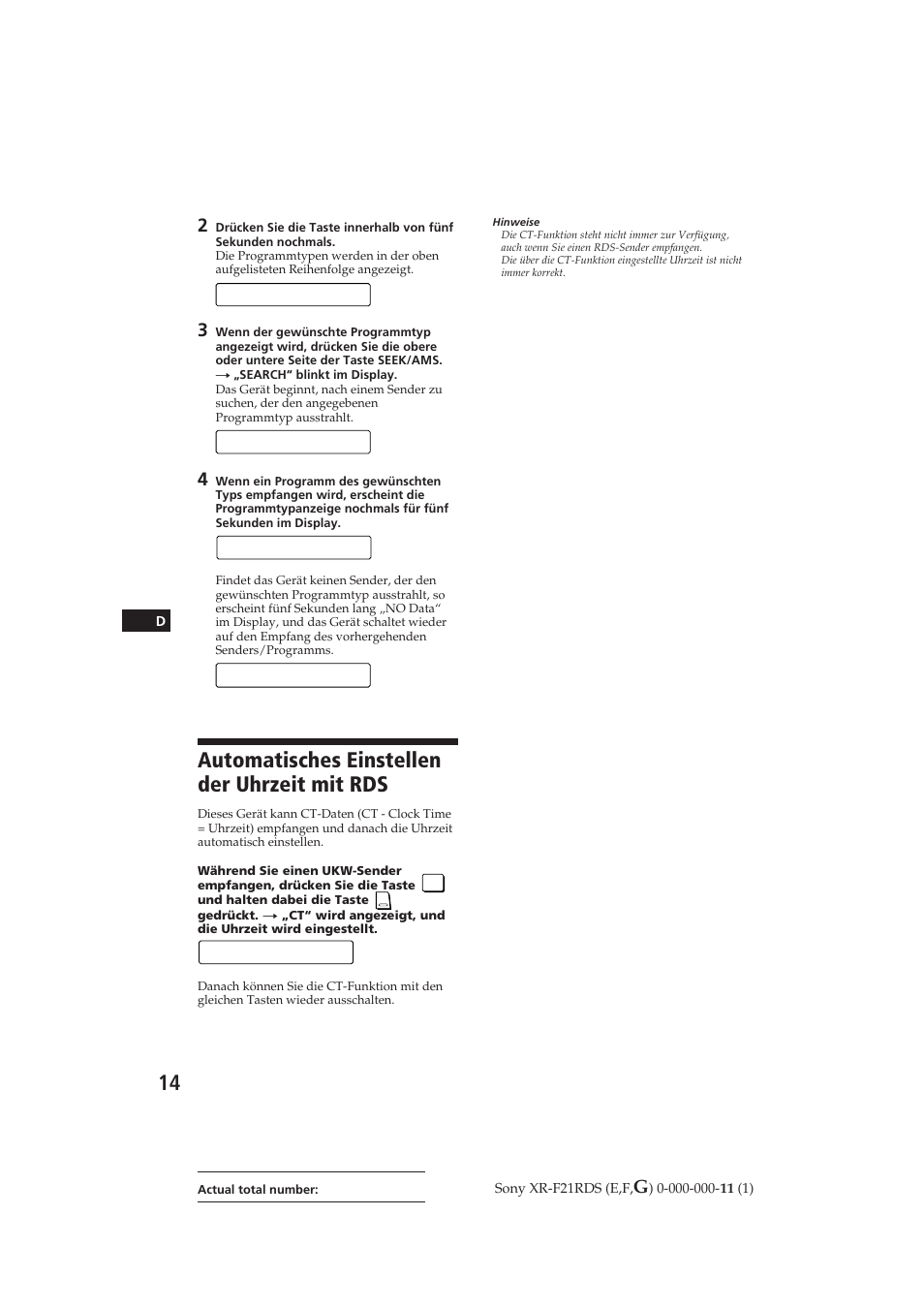 Automatisches einstellen der uhrzeit mit rds, Ear s ch, Por s t | No da t a | Sony XR-F21RDS User Manual | Page 71 / 90