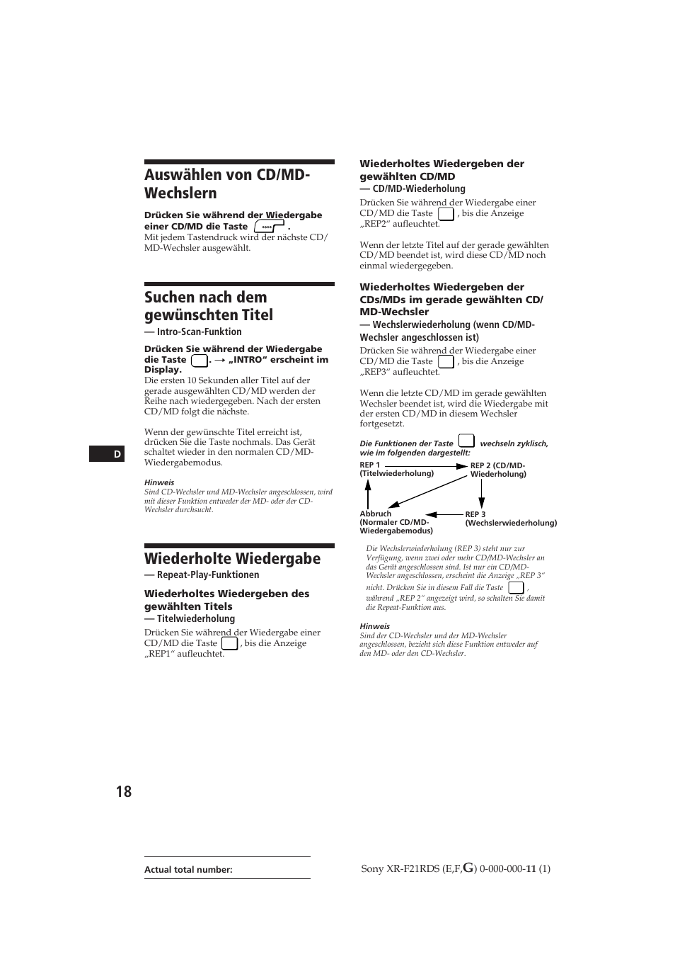 Auswählen von cd/md- wechslern, Suchen nach dem gewünschten titel, Wiederholte wiedergabe | Sony XR-F21RDS User Manual | Page 75 / 90